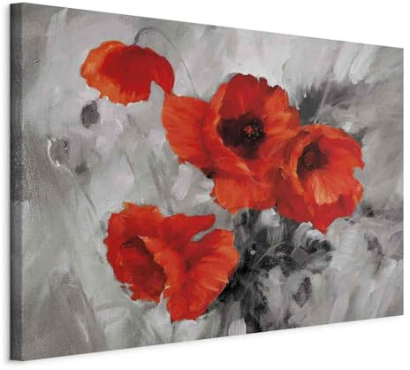 B&D XXL - Leinwandbild Blumen Mohn wie, 120x80 cm, 1-teilig, Schlafzimmer | Hochwertige Leinwand, sofort aufhängbar, ideal fürs Wohn- oder Schlafzimmer, wasserfest und lichtecht, langlebig, stilvoll