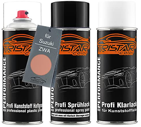 TRISTARcolor Autolack Spraydosen Set für Kunststoff Stoßstange für Suzuki ZWA Coffret Pink Perl Metallic Haftgrund Basislack Klarlack mit Weichmacher Sprühdose