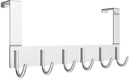Anjuer Dörrhängare med krokar, organisatör av aluminium, hållare för kök, badrum, dörrhängare med 6 krokar, silver