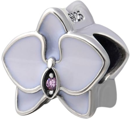 Charm a forma di orchidea in argento sterling 925 per bracciale Pandora, perfetto per Natale, compleanno, simbolo di amore per la famiglia White