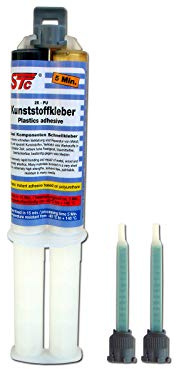 STC 2K PUR Kunststoffkleber kfz 5 Min. Doppelspritze 25 g – schwarz | inkl. 2 Mischerspitzen – Industriekleber 1:1 – Kunststoffreparatur