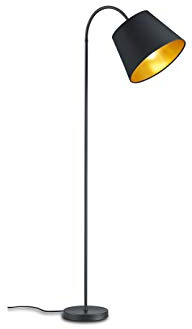 meineWunschleuchte Steh-Lampe gebogen Schwarz Gold mit Stoff Lampenschirm | Höhe 156cm, E27, mit Fußschalter, klassische Stehleuchte, für Wohnzimmer & Schlafzimmer, gemütliche Beleuchtung