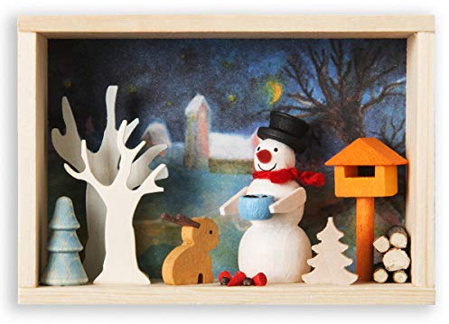 Graupner Holzminiaturen® | Glückwunsch Kästchen Schneemann aus Holz | Original Erzgebirgische Holzkunst® | Hochwertige Handarbeit | Alternative zur Glückwunschkarte | Verpackung für Geldgeschenk