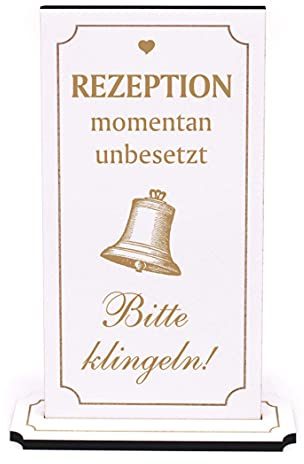 Deko Aufsteller Graviert - Rezeption unbesetzt, Bitte klingeln - Schild zum Hinstellen Tischaufsteller 10x20cm