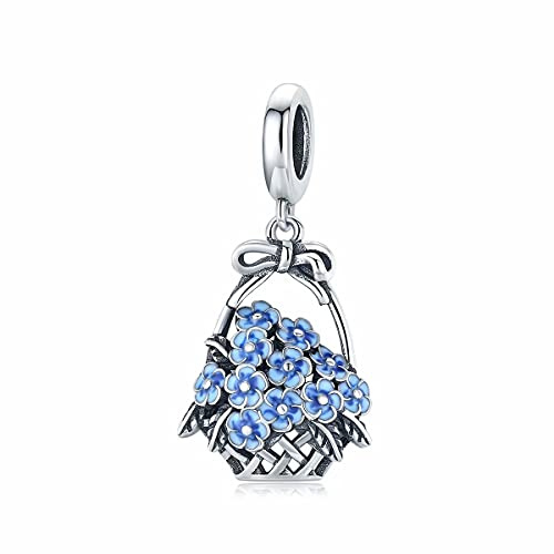 Qings Perles de Pendentif de Charme de Panier de Fleurs Bleues Adaptées au Collier de Perles de Bracelet Original