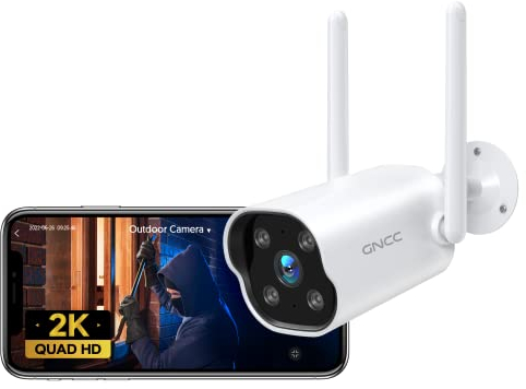 GNCC 2K Security Camera Outdoor with Detection Alarm, 2.4G WiFi Camera Outdoor CCTV Camera, Motion Detection, Night Vision, Two Way Talk, IP65 Waterproof, APP Remote Control (T1Pro)