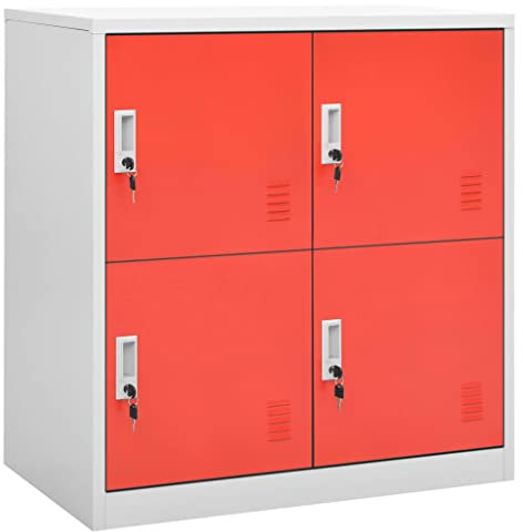 Schließfachschrank,Freistehender Büroschrank Aktenschrank Metallschrank Lagerschrank Materialschrank,für Unternehmen,Büro,Schule,Hellgrau und Rot 90x45x92,5 cm Stahl