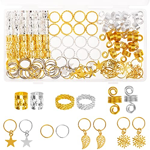 Kiiwah 160 Stück Braids Perlen Haarschmuck Aluminium Haarperlen für Zöpfe Dreadlocks Schmuck mit Aufbewahrungsbox(Gold und Silber)