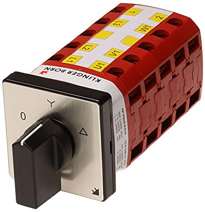 KlingerBorn KB-N25 | Stern-Dreieck-Schalter | Nockenschalter | 25A, 5-polig | Blende 48x48mm, schwarz-silber, schwarzer Knebel | Schaltwinkel 60° | Mit Zusatzkontakt | Made in Germany