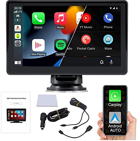 LUOAN AUTO PARTS CP701 Car Stereo Portable Wireless Apple CarPlayer and Android Auto, 7 Inches IPS Touchscreen Car Audio Receiver Support Bluetooth, FM, GPS, Mirror Link