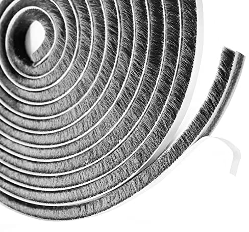 AiQInu Joint Brosse porte Coulissante,9 mm(B) x 9 mm(D) x 5 M(L) Joint Porte Adhésif, Bande de Brosse Autocollante Anti-poussière Convient pour L'isolation la Protection Contre le Vent