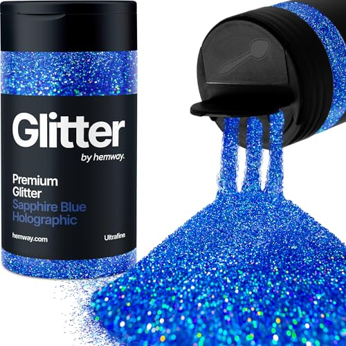 Hemway Saphirblau Holografisch Glitzer Ultrafine 130g/4.6oz Pulver Metallisches Harz Handwerk Glitzer Flocke Pailletten für Epoxid Becher, Haare Gesicht Körper Auge Nagelkunst Fest