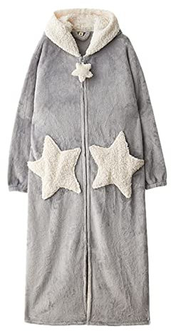 Generisch Damen Bademantel Teddy Fleece Damen Morgenmantel Aus Fleece Mit Kapuze Kapuzenhandtuch Poncho Für Erwachsene Bademantel Plüsch Flanell Fleece