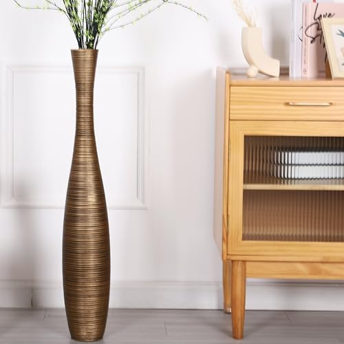Leewadee Decorative Tall Floor Vase for Living Room Decor, 85 cm, Gold, Resin