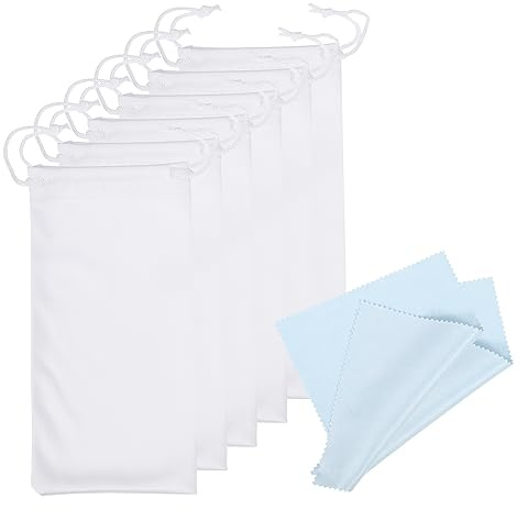 PATIKIL Microfibre Lunettes Sac, 6 Paquet Lunettes Soleil Pochette Lunettes Sac Souple Lunettes Soleil Étui avec Lunettes Nettoyage Chiffon, Blanc