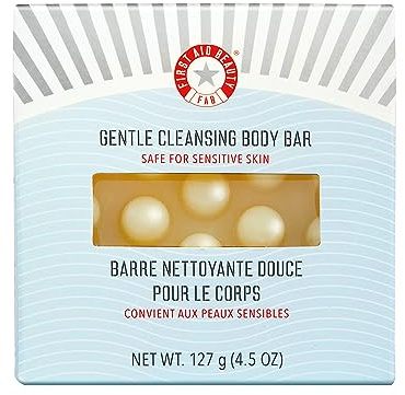 First Aid Beauty - Gentle Cleansing Bar, Luxurious Soap Bar, Body Wash with Squalane, Allantoin, and Shea Butter for Smooth, Clean Skin, Fragrance-Free, Safe for Sensitive Skin, 4.5 oz
