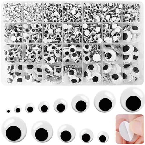 Hengxinchen 1970 Stück Selbstklebend Wackelaugen, 4-20mm Kulleraugen Selbstklebend, 8 Größen Klebeaugen Selbstklebend, Kunststoff Googly Eyes Klebeaugen für DIY Scrapbooking Handwerk