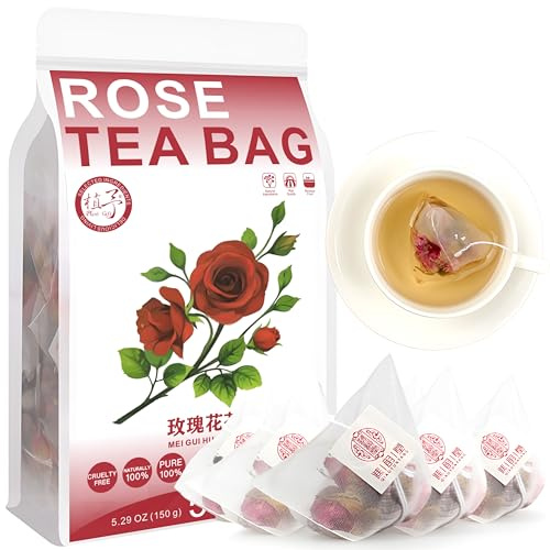 100% Rose Tea Bag, 150g/5.29oz (3g*50bags) Reine natürliche getrocknete Rosenknospen mit Rosenknospen getrocknete Blumen. Perfekte Wahl für Rosentee, Backen, Handwerk, Seifenherstellung 玫瑰花茶