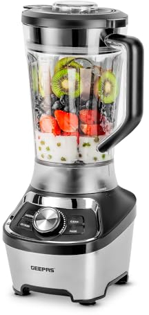 GEEPAS 1200W Electric Jug Blender Smoothie Maker | 1.8L BPA-Free Tritan Jar | Ice Crusher, Pulse, Clean Functions | Food Mixer for Milkshake, Juice 1200W, Silver/Black