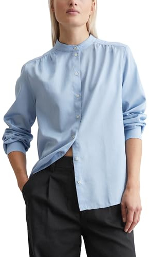 Marc OߴPolo Femmes Blouse à Manches Longues en Coton Biologique à col Montant, Bleu (Fresh Sky), 36