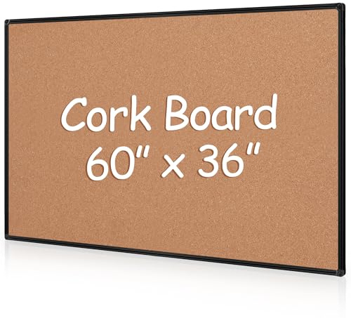 Board2by Extra Large Cork Bulletin Board 60 X 36, Black Aluminum Framed 5'x3' Corkboard for Wall, Wall Mounted Notice Pin Board with 18 Push Pins for School, Home & Office