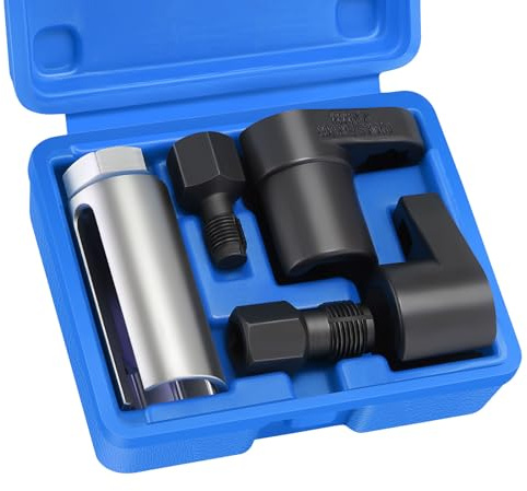 GEAREVER 5tlg Lambdasonden Schlüssel Nüsse Set, Lamdasonde Werkzeug und Gewindereparatur Satz, 1/2 3/8 Antrieb 7/8 22mm Lambdasonde Nuss Steckschlüssel Werkzeug Einsatz, M12 M18 Gewinde Strehler