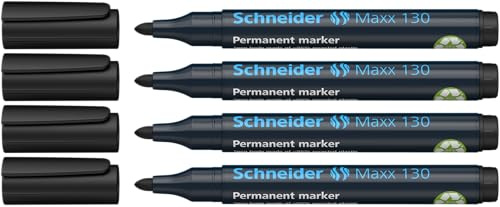 Schneider Maxx 130 permanent märkpenna med rund spets (linjetjocklek: 1–3 mm, påfyllningsbar) 4-pack svart