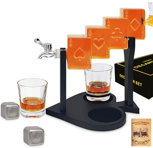 Set di decanter per whisky da uomo, 765,4 g, set di decanter per whisky con vassoio, beccuccio e pietre, decanter per liquori da casinò, decanter per alcol, tequila, decanter bourbon, regali per