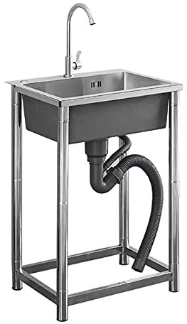 GLMGBP Edelstahl-Spülbecken, Außenküche, Spülbecken, Küchenwaschstation, Multifunktionales Einzelschüsselset, mit Wasserhahn, Küchenregal, Geschäftsrestaurant, Waschküche (Farbe: Kaltwasserhahn