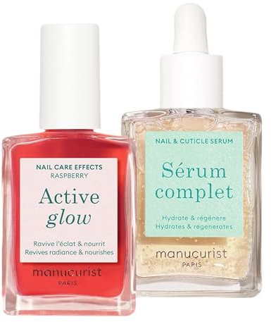 Manucurist Healthy Glow Duo Nagelpflege Set - Nagellack Active Glow Raspberry & Nagelserum - Dehydrator für Nägel, Nagelhärter brüchige Nägel und Nail Repair - Weihnachten Geschenke für Frauen