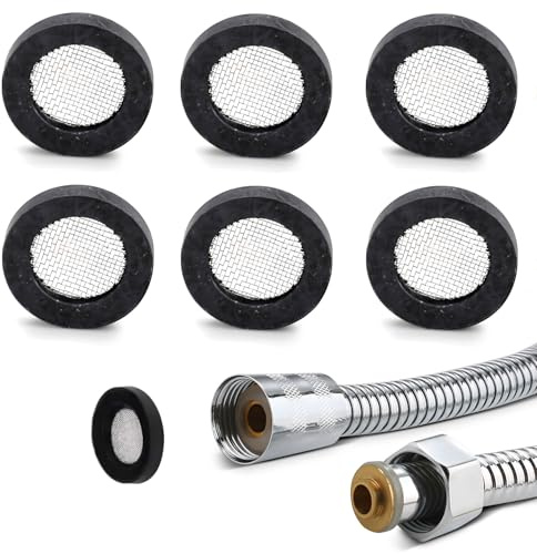 6 Stück Gummidichtungen, Duschdichtung, Duschschlauchdichtung 3/4 Zoll, 24 mm Außendurchmesser, 16 mm Innendurchmesser, 3 mm Dicke mit Edelstahlfilter für Wasserhahnschlauch, Duschschlauch (schwarz)