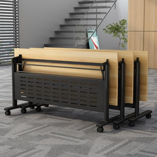 Zusammenklappbarer Konferenztisch mit Lenkrollen für Büro und Klassenzimmer, mobiler Seminar-Tisch, Meetingtisch, rechteckig, 120 x 38 cm, Weiß und Schwarz, 3 Stück