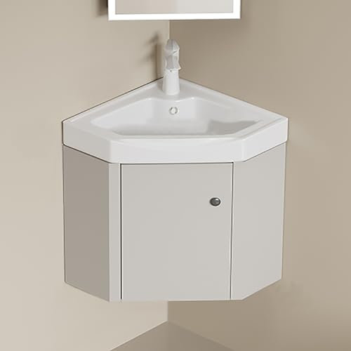Moderne Wandmontage, kleines Eckwaschbecken, Kombination mit Stauraum, kratz- und schmutzabweisend, Schrank für kleine Räume, schwimmendes Design (43 cm)