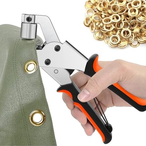Pince à œillets pour bâches, ensemble de pinces à œillets portables de 10 mm, kit d'outils pour œillets avec 200 ou 500 œillets, pince perforatrice à œillets portable, pour bricolage, cuir(Orange Blac