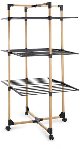 Meisterhome® Extra großer und Stabiler Wäscheständer Turm mit Rollen - Wäscheturm - Turmwäscheständer - Standtrockner - Schwarz - für drinnen und draußen - 30m Trockenleinenlänge