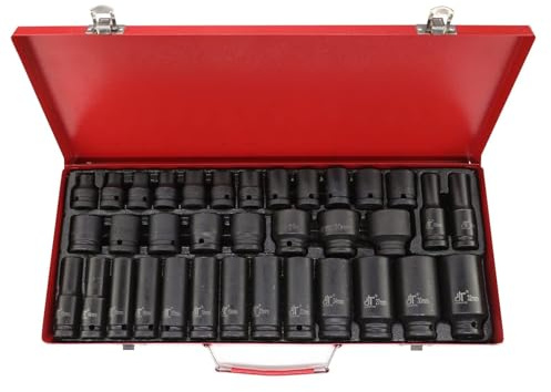 CROWNSHOP 35 Piece Impact Sockets Set 1/2 Drive Impact Socket Set PointSocket Tool Drive Impact Socket Kit Deep 6-Point Sockets for Spindle Axle Nuts and DIY Workshop (8-32mm)