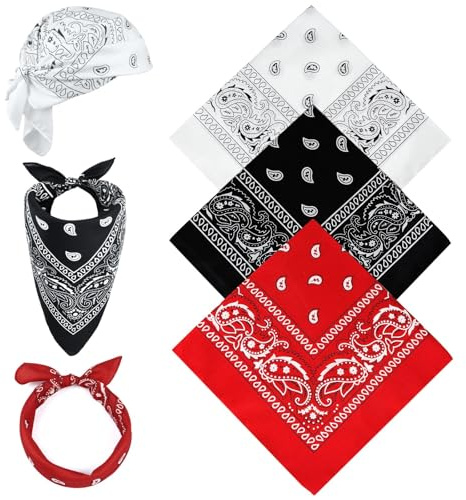 Heanvmyss Bandana Kopftuch,3 Stück Paisley 55x55cm Halstuch,Polyester Nickitücher Sommer Haarbänder Halstücher Tuch Cap Dreickstuch Schal Pirat Cowboy für Herren Damen(Rot,Schwarz,Weiß)