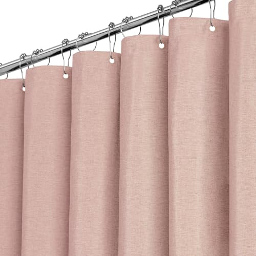 BTTN Duschvorhang Stoff 180x180 cm Leinenoptik wasserdicht, Rosa/Blassrosa | 12 Plastikhaken, Rückseitig Laminiert Wasserdicht, Leinenoptik, Anti-Schimmel, Beschwerter Saum, Maschinenwaschbar Polyester
