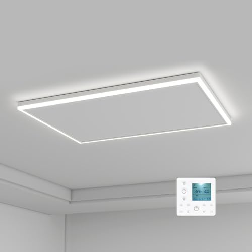 Infrarotheizung Deckenmontage 590 Watt, Infrarot Deckenheizung mit LED Licht Beleuchtung, Infrarotheizung Decke mit Thermostat Fernbedienung, Elektroheizung Heizplatte Heizpaneel Heizkörper 88x63cm