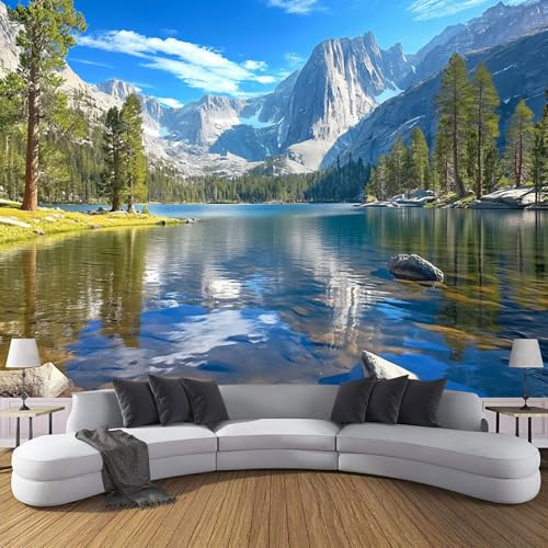 JEDTAKCT Papier Peint Panoramique Nature 150X105Cm - Revêtement Mural Décoration Salon - Lac Montagnes - Paysage Naturel - Tableaux Muraux Tapisserie Photo Trompe L'Oeil Pour Chambre