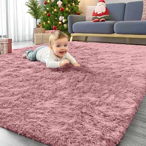 Homaxy Hochflor Waschbar Groß Teppich Wohnzimmer 200 x 280 cm, Rosa | Anti-Rutsch Unterseite Teppiche, Flauschig Mädchen Teppich fürs Kinderzimmer, Schlafzimmer