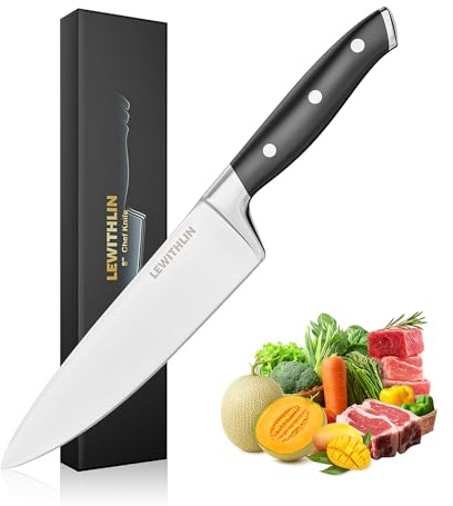 LEWITHLIN Kochmesser 20cm Profi Küchenmesser Messer Scharf Deutsch 1.4116 Edelstahl Chefmesser Tranchiermesser Allzweckmesser Fleischmesser mit Ergonomischem Griff für Fleisch, Gemüse, Obst