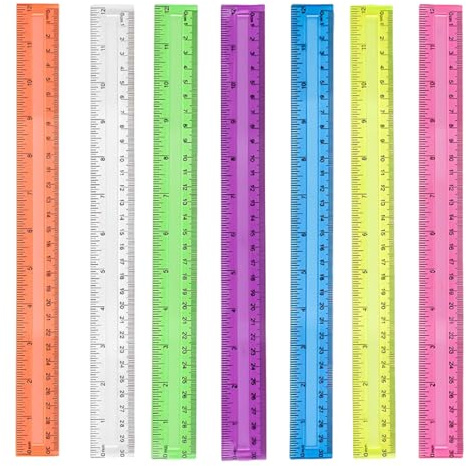 LACHT Lineal 30 cm,7 Stücke Lineal, 30cm Lineal Farbig Kunststoff Lineal Transparent Ruler für Schule Büro Zuhause(7 Farben)