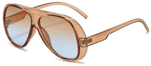 Long Keeper Retro Occhiali Da Sole Pilota Da Uomo Donna Vintage Occhiali Ovali Aviation Anni'70 Occhiali Da Sole Protezione UV400 (Trasparente Marrone Sfumato Blu)