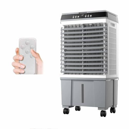 PPLDABNK Enfriador De Aire Por Evaporación De 100 W, Portátil, Con Tanque De Agua De 40 L, Control Remoto, 3 Velocidades, 4 Ruedas Universales Y Temporizador De 12 H.,Grey