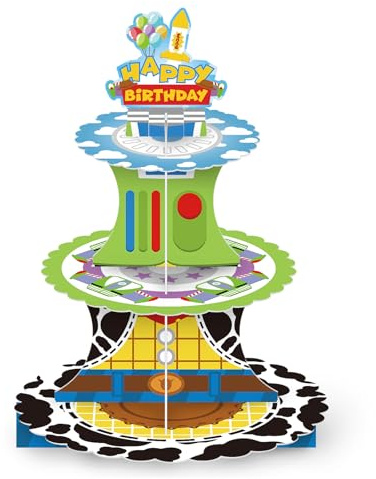 YINcrinx Alzata a tre piani a tema Story Party, decorazioni Toy Party, tavolo dei dolci, torre per torte, decorazioni per feste per bambini e bambine