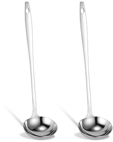 2 Stück 30 cm Suppenkelle Edelstahl, Silber Soßenkelle, Schöpfkelle Für Suppen Und Eintöpfe, Suppenlöffel Edelstahl Ideal Für Eintöpfe Suppe Hot Pot (Spülmaschinenfest)