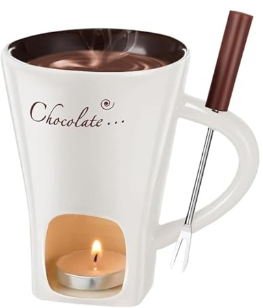 Argumub Mini Ceramic Chocolate Fondue Mug Set, Ceramic Chocolate Fondue Mug (White)