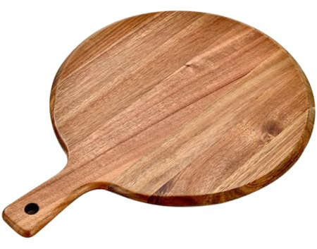 DOITOOL Planche à Pizza Bois Naturel Ronde Plateau de Service Résistant et Polyvalent pour Charcuterie et Plats Occidentaux Décoration de Table pour Cuisine et Repas