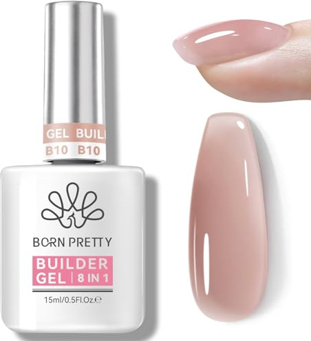 Born Pretty 8-i-1 falskt nagellim, amerikansk gummibasgel, rosébrun, nagellim för nagelförlängning och apex byggare, U V/LED-kapsellim för nagelformsförstärkare